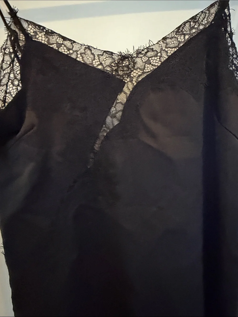 superdown Black Satin Lace-Trim Slip Dress